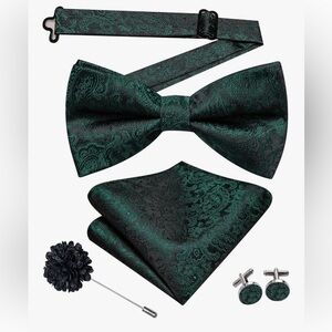 Elegant Green Paisley Bow Tie Set